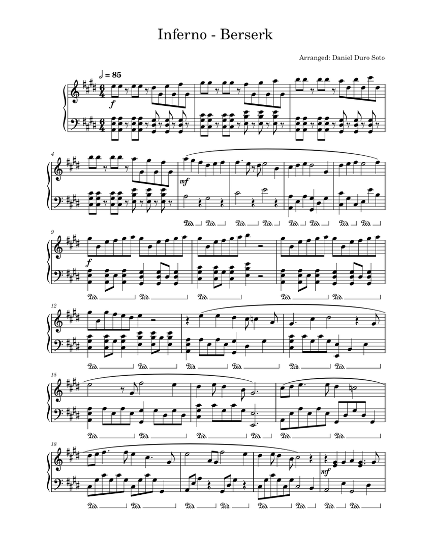 Berserk - Inferno – 9mm Parabellum Bullet Sheet Music for Piano