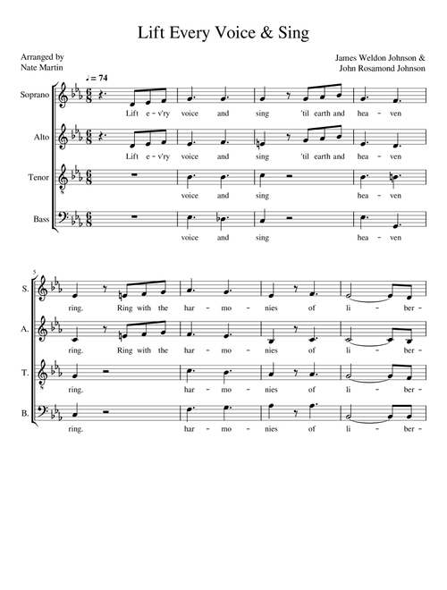 Lift Every Voice & Sing (Arr. Nathaniel Martin) - John Rosamond Johnson, James Weldon Johnson (Choral, SATB)