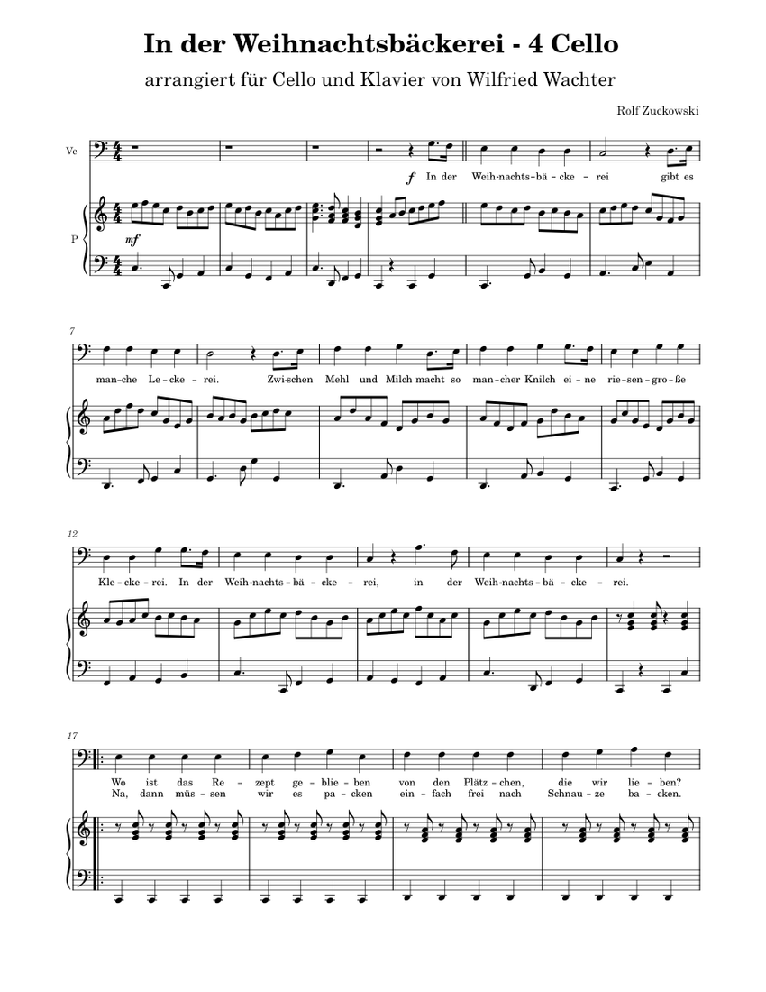 In der Weihnachtsbäckerei Rolf Zuckowski Sheet music for Piano, Cello (Solo)