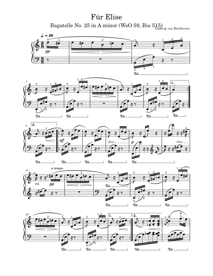 Per Elisa Spartito Facilitato Per Pianoforte