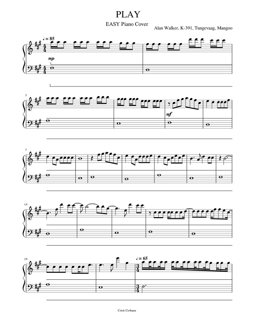 Alan Walker PLAY EASY VERSION Sheet music for Piano Solo Musescore