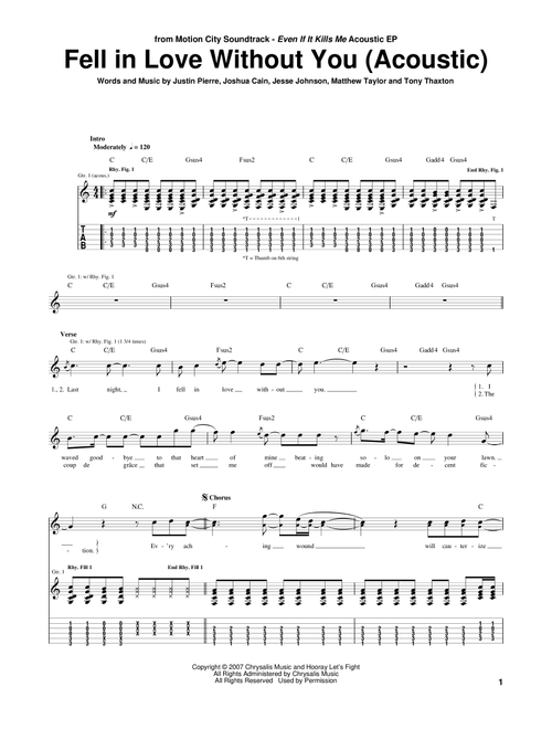 Fell In Love Without You (Acoustic Version) - Motion City Soundtrack (Guitar Tab)