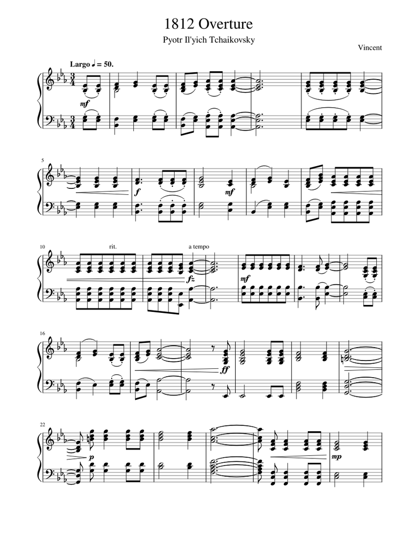 Tchaikovsky 1812 Overture Sheet music for Piano (Solo)