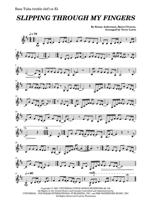 Slipping Through My Fingers (Arr. Terry Lewis) - ABBA (Tuba and Piano)