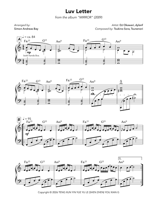Luv Letter (Gang Qin Ban) (Arr. Simon Andreas Bay) - DJ Okawari, Dylanf (Piano Solo)