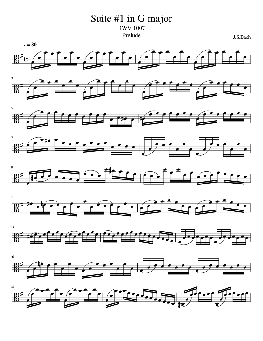 Suite 1 in G major, BWV 1007 (Transcribed for Viola) Sheet Music for ...