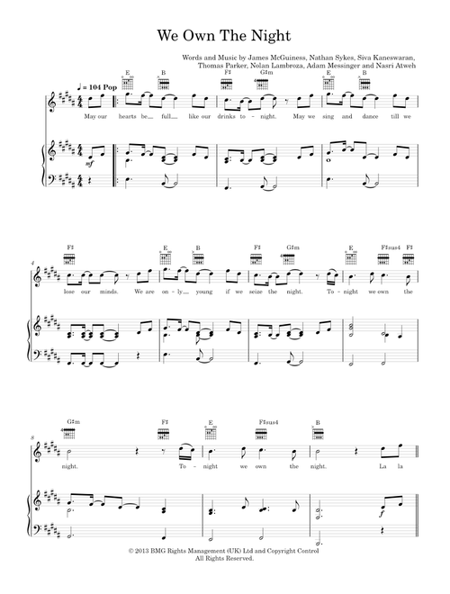 We own the night - The Wanted (Piano-Voice-Guitar)