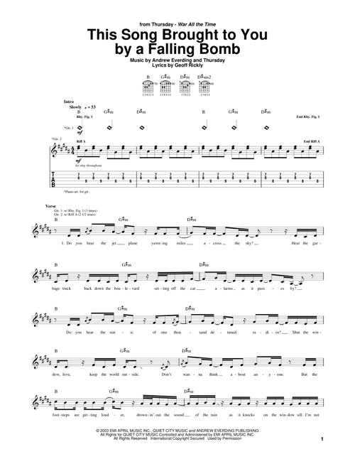 This Song Brought To You By A Falling Bomb - Thursday (Guitar Tab)