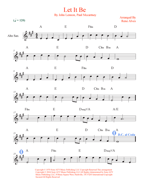 Let It Be (Arr. Rene Alves) - Kris Allen (Alto Sax Solo)
