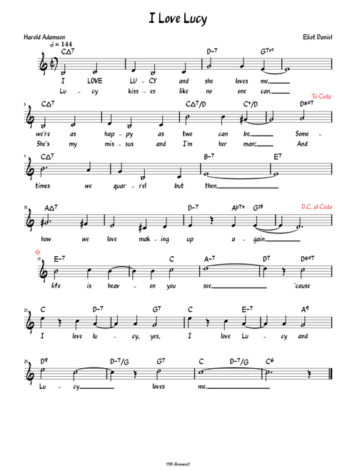 I Love Lucy (Lead sheet with lyrics )