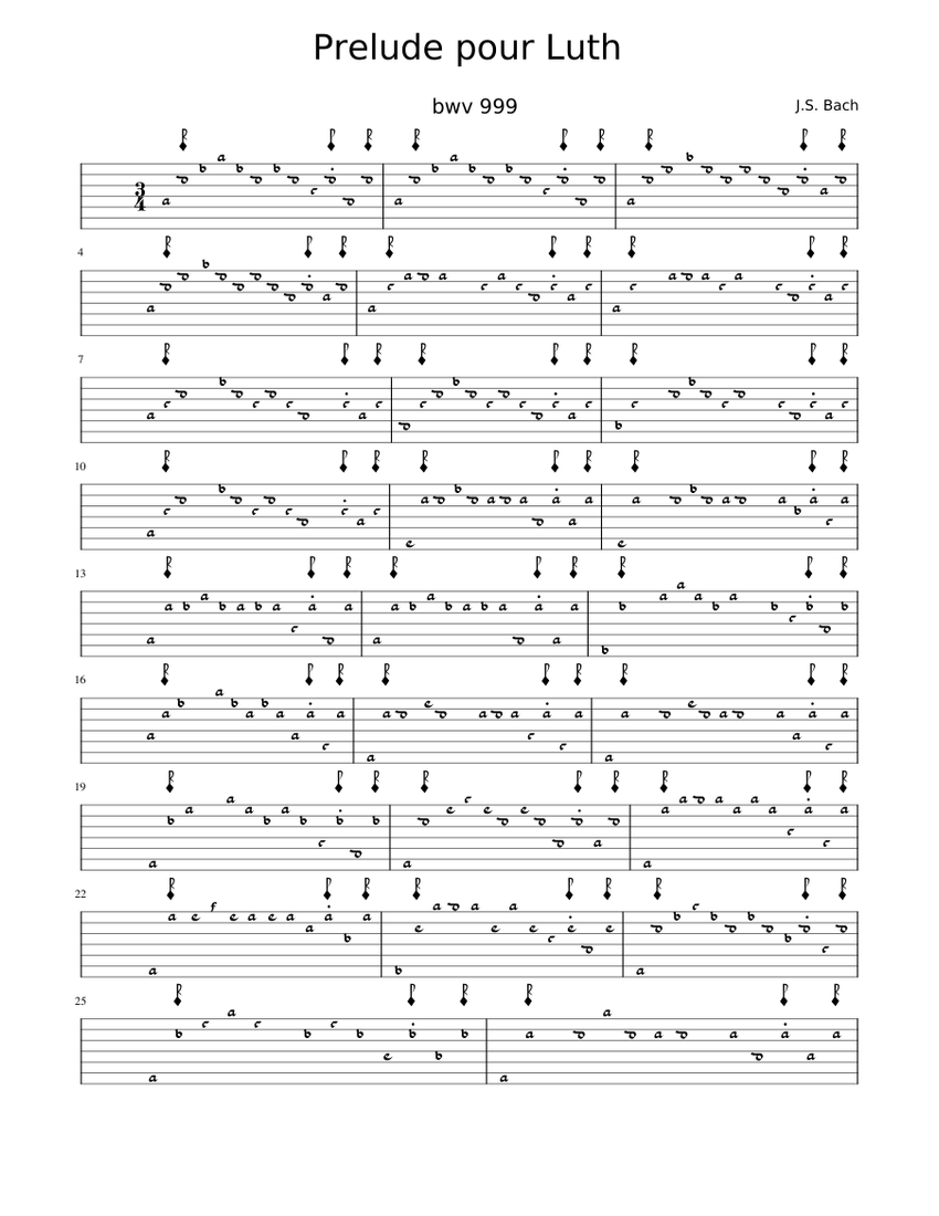 Prelude pour Luth BWV 999 Sheet Music and Tab for Lute (Solo