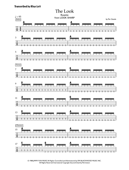 The Look (Arr. Rhys Lett) - Roxette (Bass Tab)