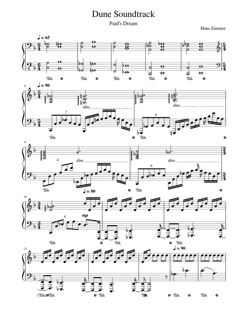 Dune Soundtrack Paul's Dream Hans Zimmer piano tutorial