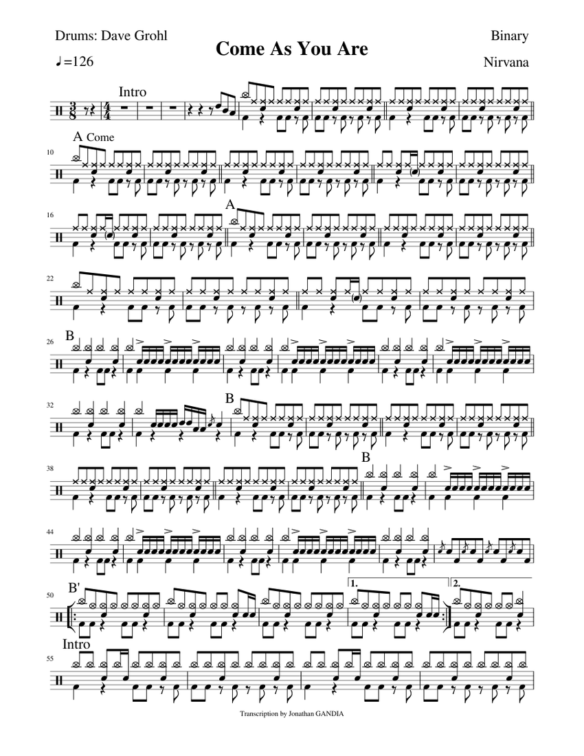 Come as you are Nirvana Sheet music for Drum group (Solo)