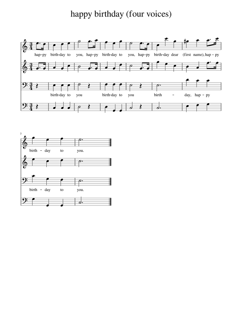 Happy Birthday to You (4 voices) – Misc Traditional Sheet music for ...