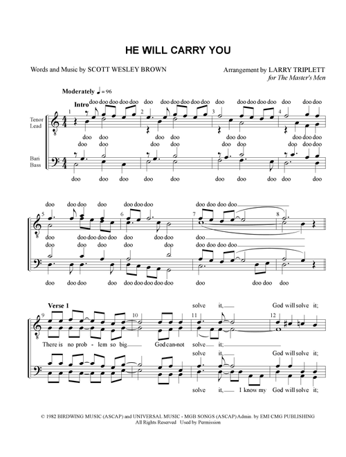 He Will Carry You (Arr. Larry Triplett) - Scott Wesley Brown (Choral, TTBB)