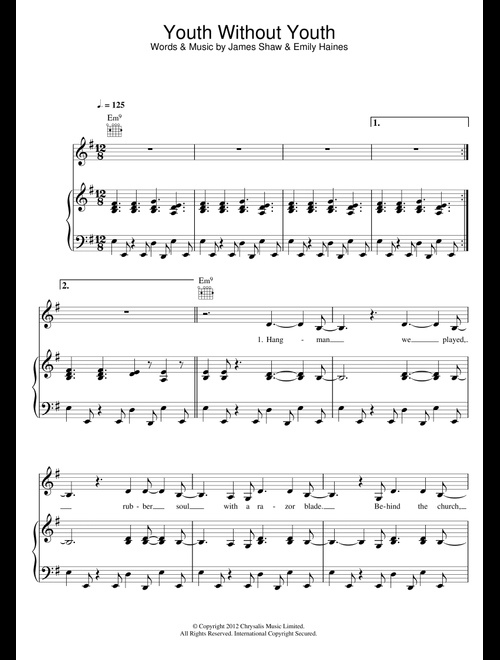 Youth Without Youth - Metric (Piano-Vocal-Guitar (Piano Accompaniment))