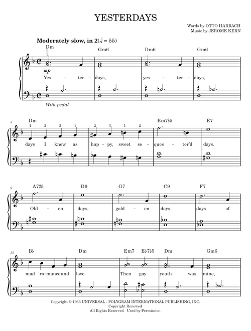 Yesterdays - Jerome Kern (Easy Piano)