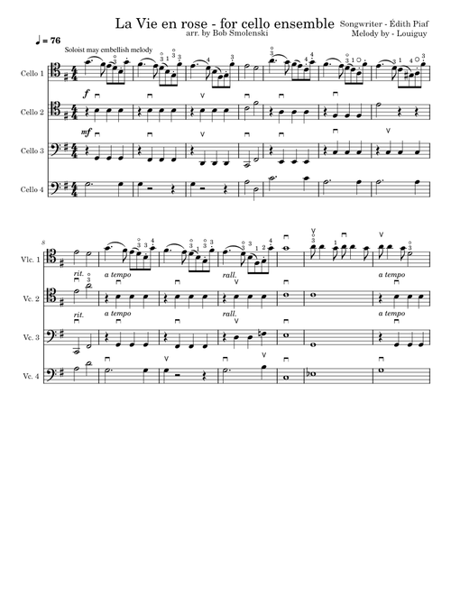 La Vie En Rose - Cello Quartet