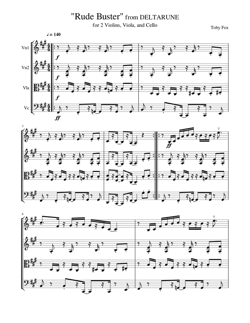 Rude Buster - DELTARUNE (for String Quartet) Sheet music for