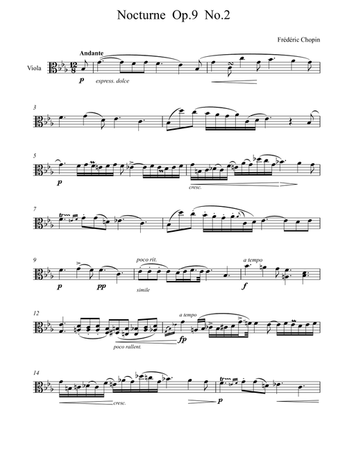 Frédéric Chopin - Nocturne Op 9 No 2 - (Viola Solo) (Arr. André Laitano) (Viola Solo)