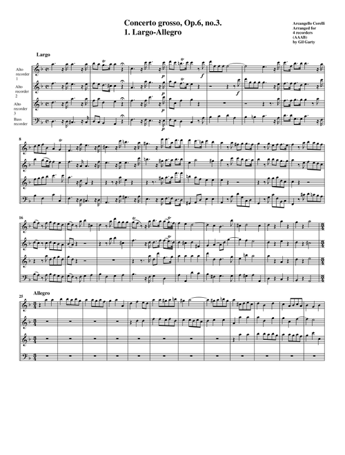 Concerto grosso Op.6, no.3 (arrangement for 4 recorders) (Arr. Gil Garty) - Arcangelo Corelli (Recorder Ensemble)