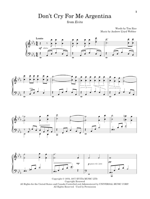 Don't Cry For Me Argentina (from Evita) - Madonna (Trumpet and Piano)