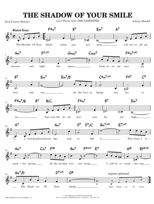 The Shadow Of Your Smile [lead sheet] – Johnny Mandel, Paul Francis Webster