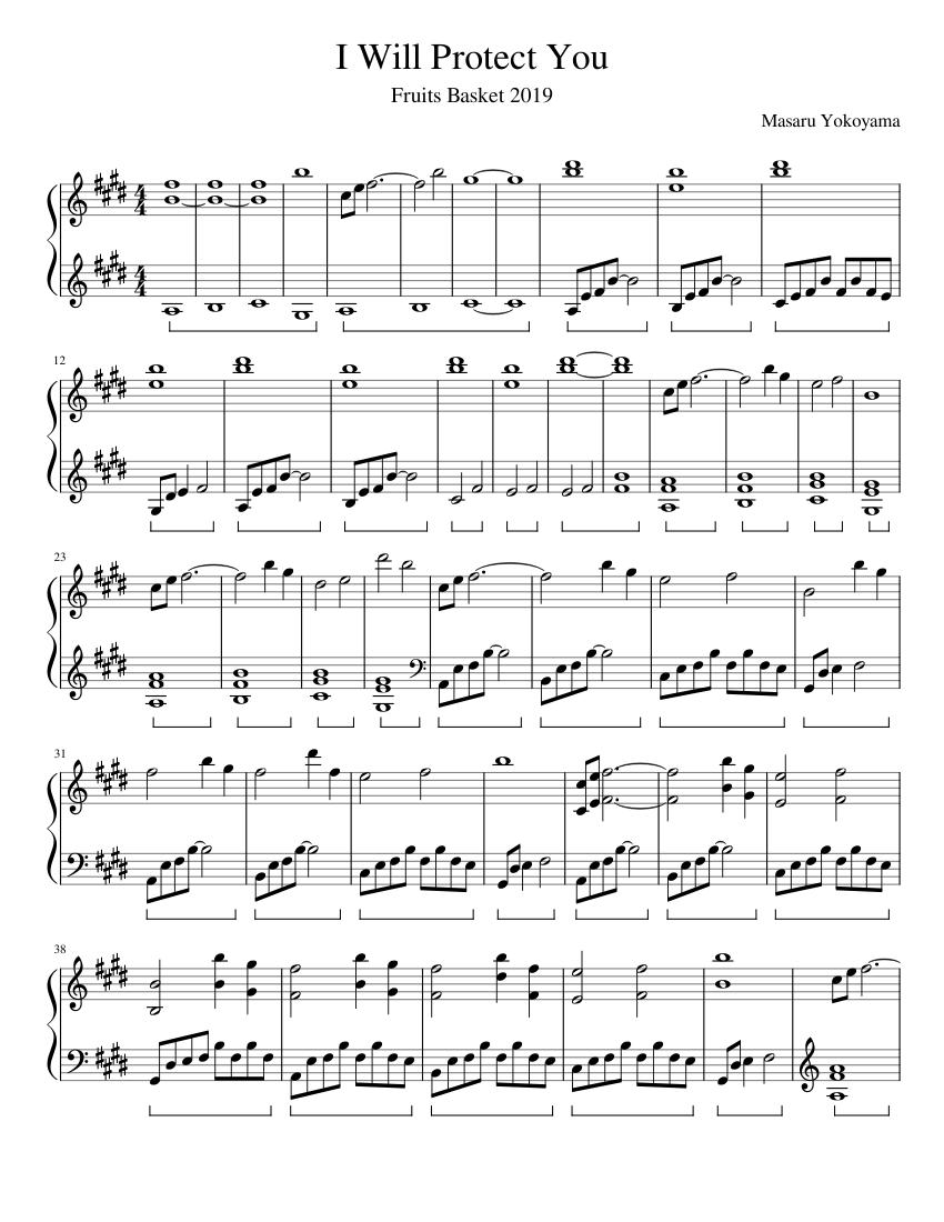 I Will Protect You (Fruits Basket 2019) Sheet music for Piano (Solo