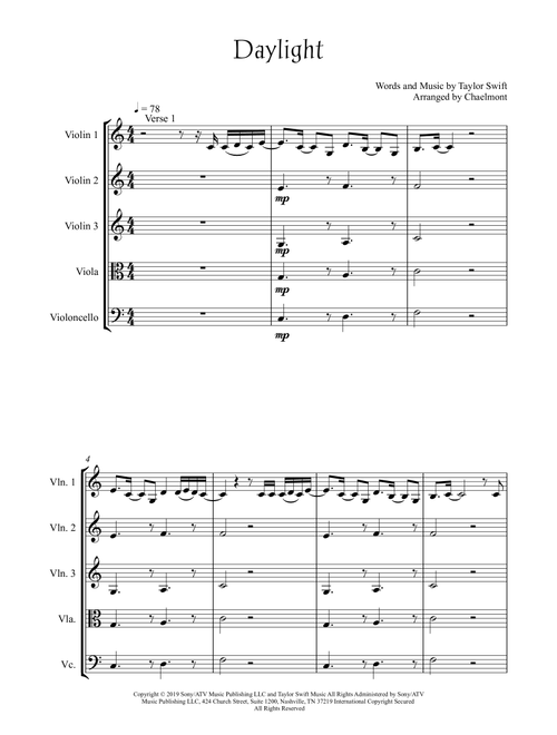 Daylight (Arr. chaelmont) - Taylor Swift (String Quartet)