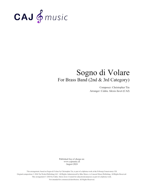Sogno di Volare arr. Brass (2 & 3 category) - Christopher Tin / Arr. Cédric Alexis Javet (CAJ)