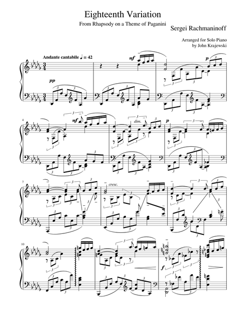 Eighteenth Variation from Rhapsody On A Theme Of Paganini, Op.43 – Sergei Rachmaninoff