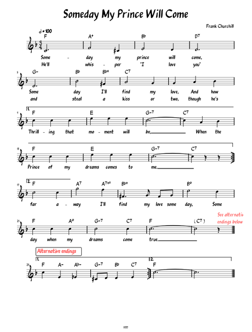 Someday My Prince Will Come (Lead sheet with lyrics )
