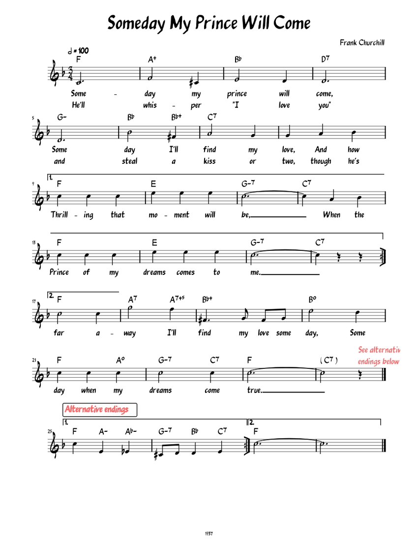 Someday My Prince Will Come (Lead sheet with lyrics ) Sheet music 