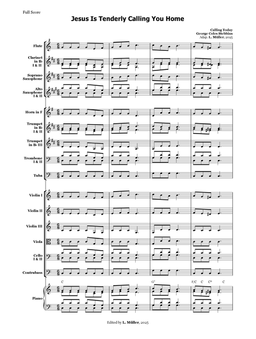 Jesus Is Tenderly Calling You Home - for Beginner Orchestra with chords (Arr. L. Müller) - George Coles Stebbins (Large Ensemble)