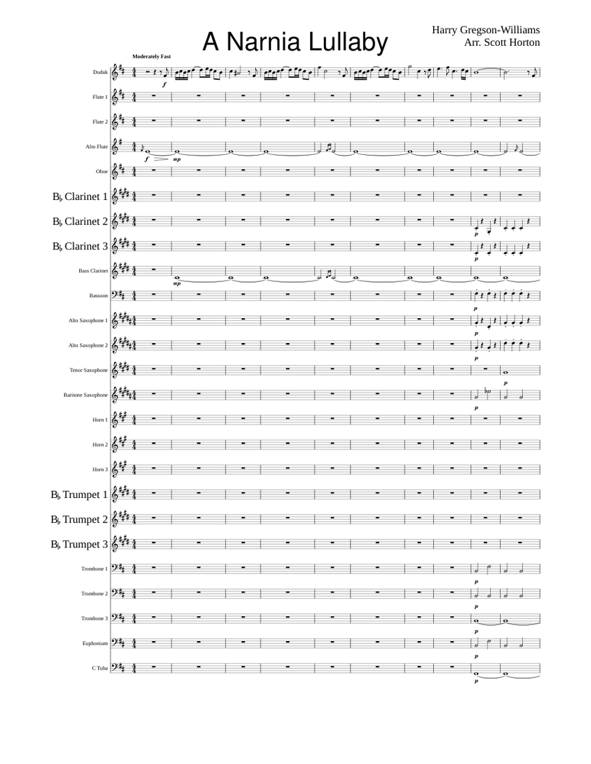 The chronicles of narnia a narnian lullaby Misc Soundtrack Sheet music for Trombone Tuba Flute Oboe more instruments Mixed Ensemble Musescore