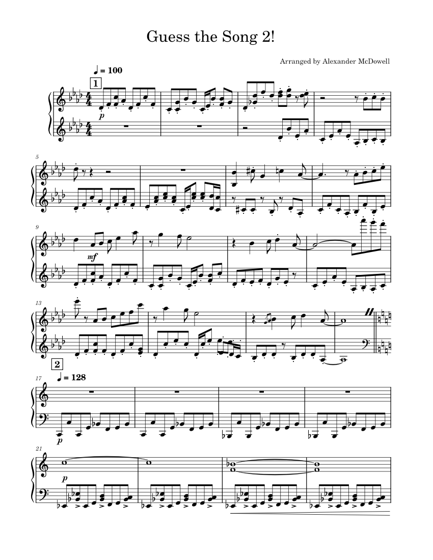 Guess the Song 2! Sheet Music for Piano (Solo) | MuseScore.com