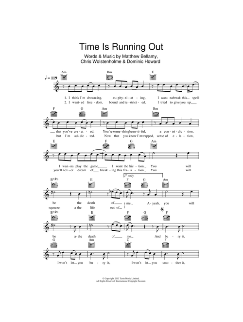 Time Is Running Out - Muse (Lead Sheet - Fake Book)