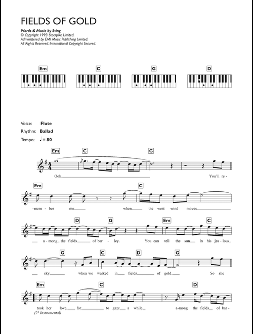 Fields Of Gold - Eva Cassidy (Piano Chords-Lyrics)