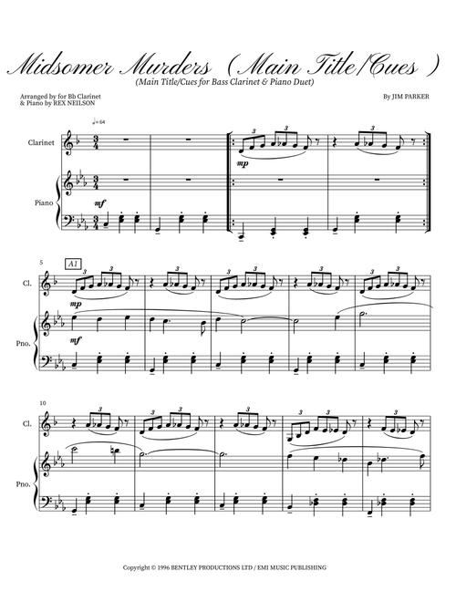Midsomer Murders (Main Title/Cues) (Arr. for Bb Clarinet & Piano by REX NEILSON) - Jim Parker (Instrumental Duet)