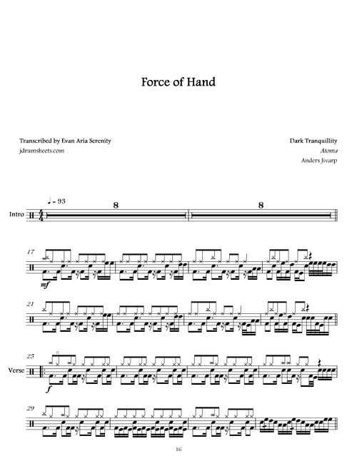 Force Of Hand (Arr. Evan Aria Serenity) - Dark Tranquillity (Drums)