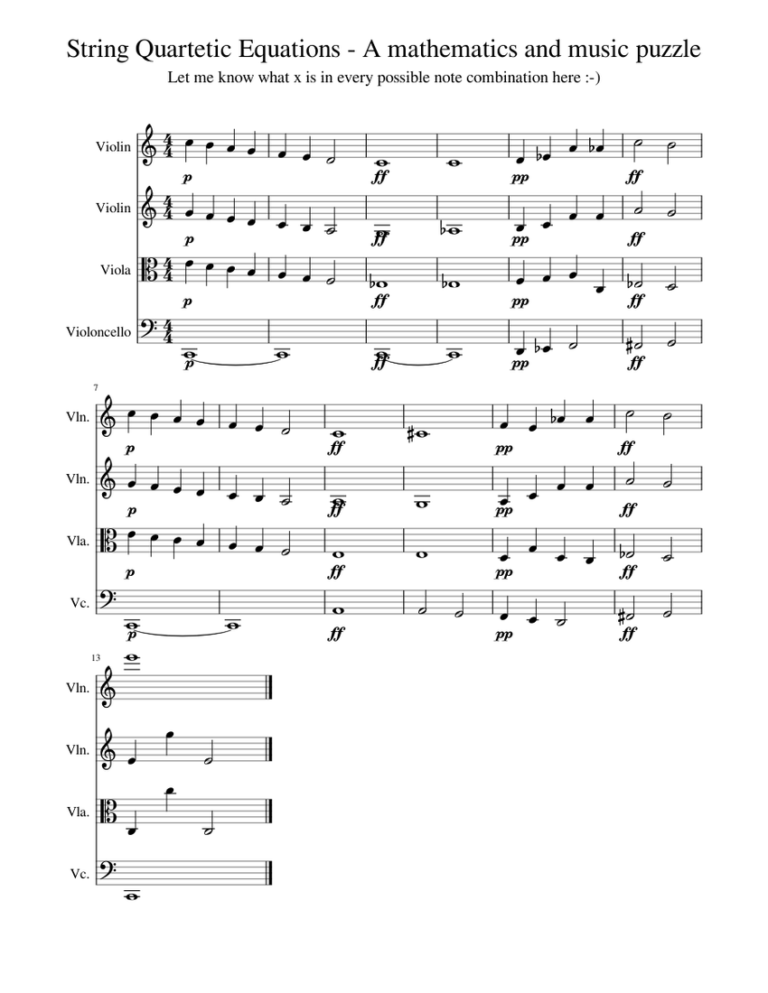 String Quartetic Equations A mathematics and music puzzle Sheet music