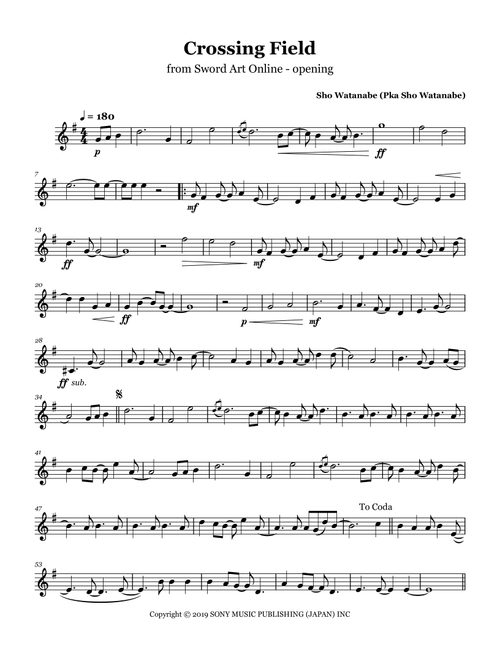 Crossing Field (Arr. Performance Librarian) - LiSA (Clarinet Solo)