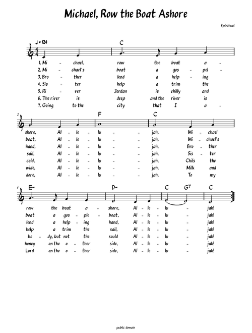 Michael, Row the Boat Ashore (Lead Sheet with lyrics )