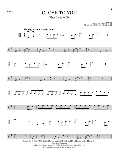 (They Long To Be) Close To You - Carpenters (Viola Solo)