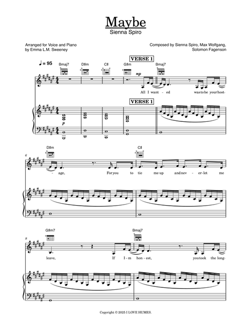 Maybe. (Arr. Emma L.M. Sweeney) - Max Wolfgang, Sienna Spiro, Solomon Fagenson (Piano-Vocal-Guitar (Piano Accompaniment))