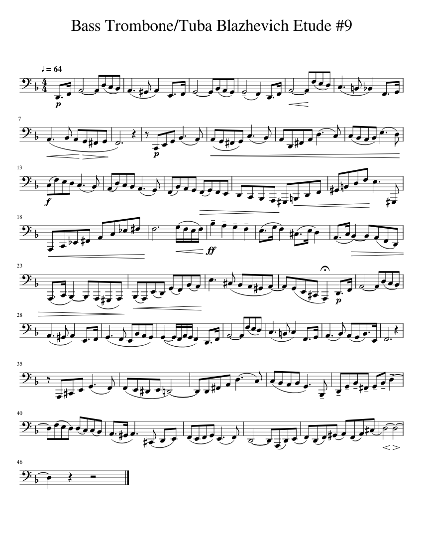Tuba Blazhevich Etude 9 Sheet music for Trombone Solo Musescore