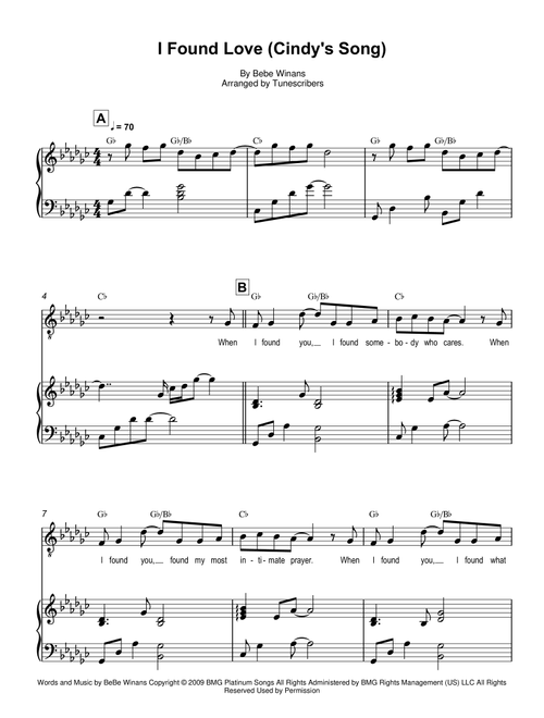 I Found Love (Cindy's Song) (Arr. Tunescribers) - BeBe Winans (Piano Vocal)
