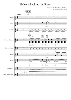 Yellow Score Singer Play Official version of Yellow Sheet Music by Coldplay for Violin ...