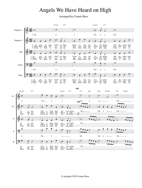 Angels We Have Heard on High -  SSATB A Cappella (Arr. Connie Boss) - Unknown (Piano-Vocal-Guitar (Piano Accompaniment))